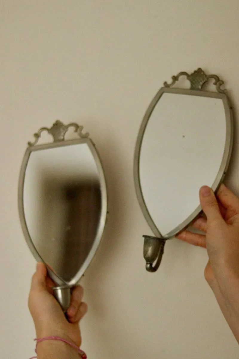 Pamono Vintage Mirror Sconces in Pewter, Set of 2> Candleholders