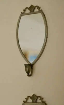 Pamono Vintage Mirror Sconces in Pewter, Set of 2><noscript><img width=