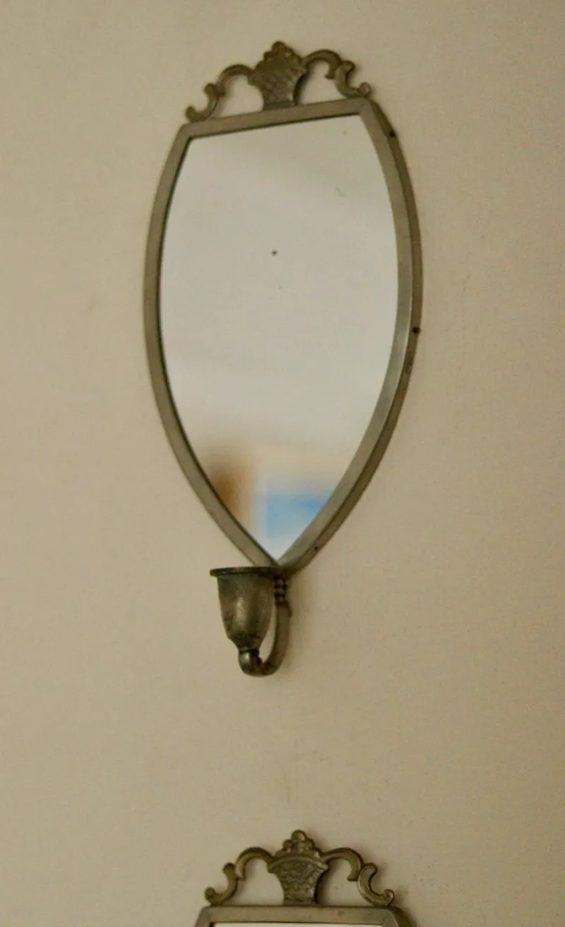 Pamono Vintage Mirror Sconces in Pewter, Set of 2> Candleholders