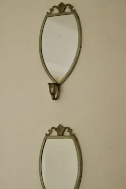 Pamono Vintage Mirror Sconces in Pewter, Set of 2><noscript><img width=
