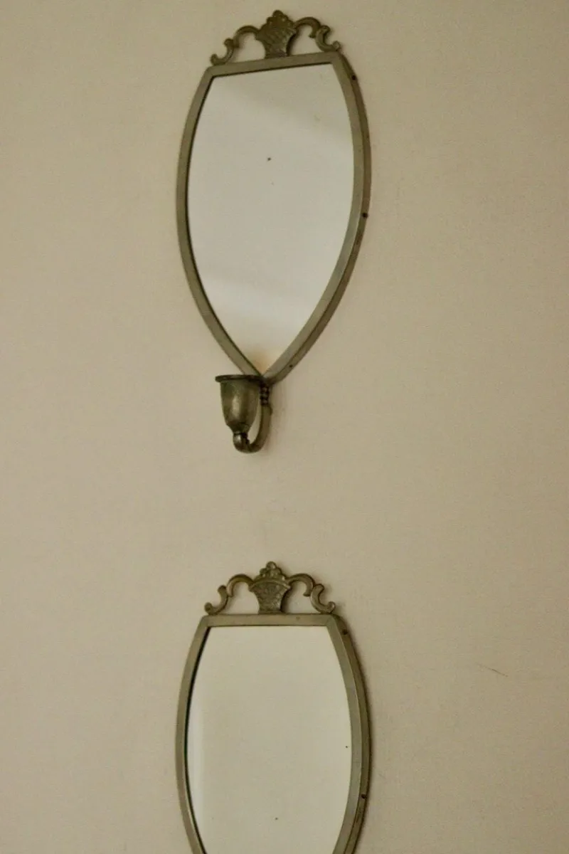 Pamono Vintage Mirror Sconces in Pewter, Set of 2> Candleholders