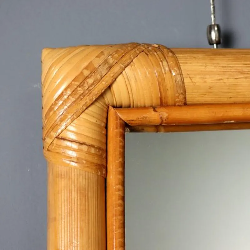 Pamono Vintage Mirror with Bamboo Wicker Frame, Italy, 1980s> Mirrors