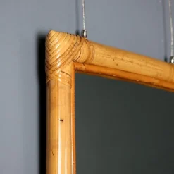 Pamono Vintage Mirror with Bamboo Wicker Frame, Italy, 1980s><noscript><img width=