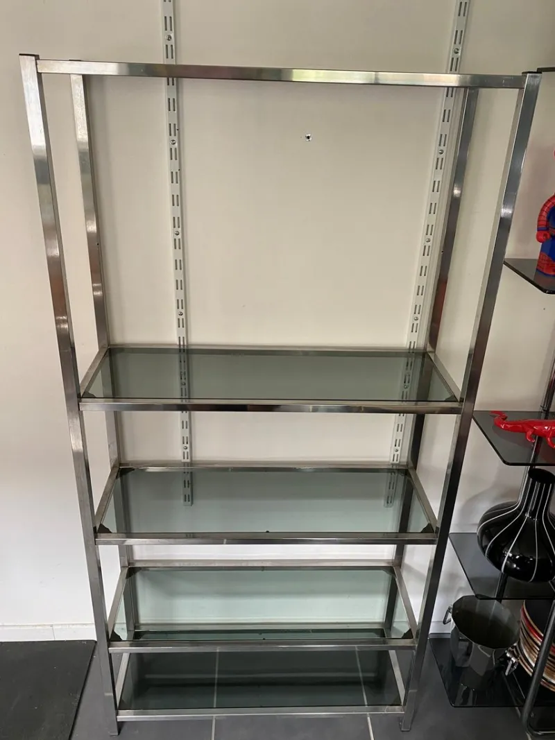 Outlet Pamono Vintage Modular Glass and Chrome Display Cabinet, 1970s