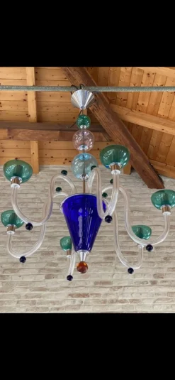 Pamono Vintage Multicolor Murano Glass Chandelier from Simoeng, 1980s> Ceiling Lights