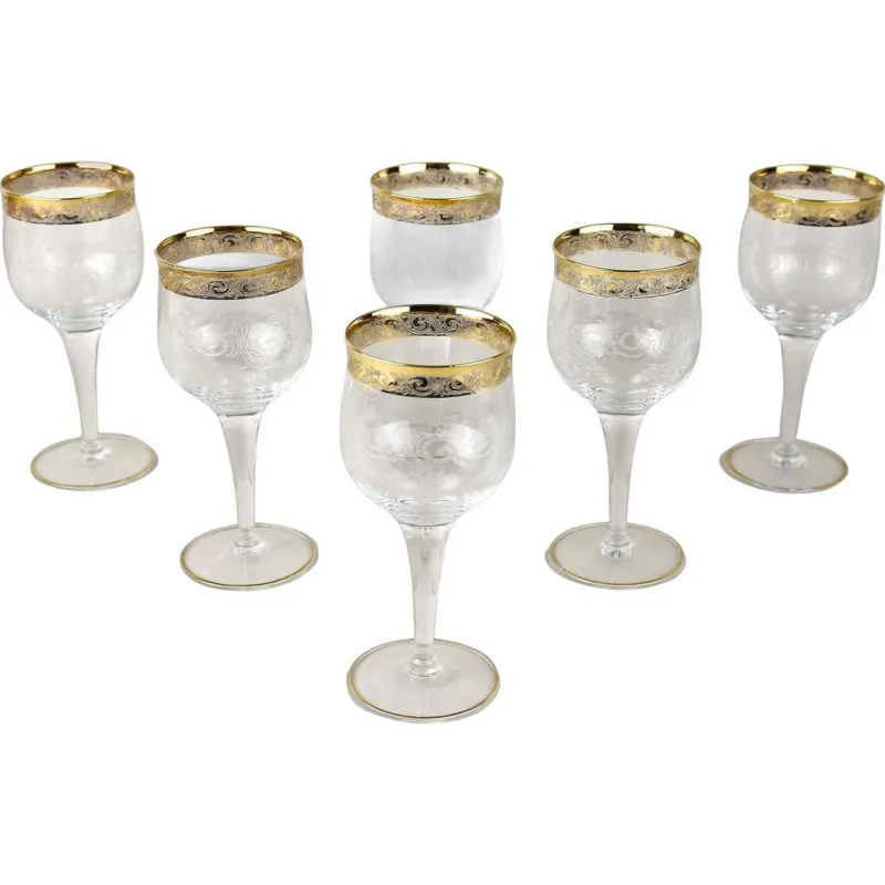 Pamono Vintage Murano Wine Glasses with Gold Rim, 1940, Set of 6> Glassware