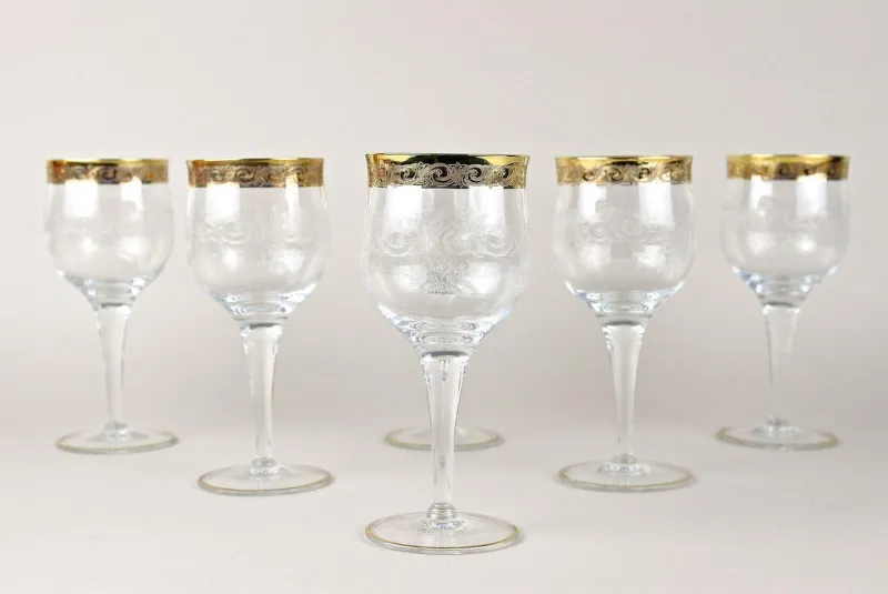 Pamono Vintage Murano Wine Glasses with Gold Rim, 1940, Set of 6> Glassware