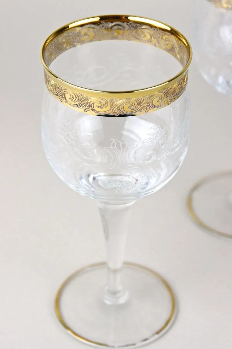 Pamono Vintage Murano Wine Glasses with Gold Rim, 1940, Set of 6> Glassware