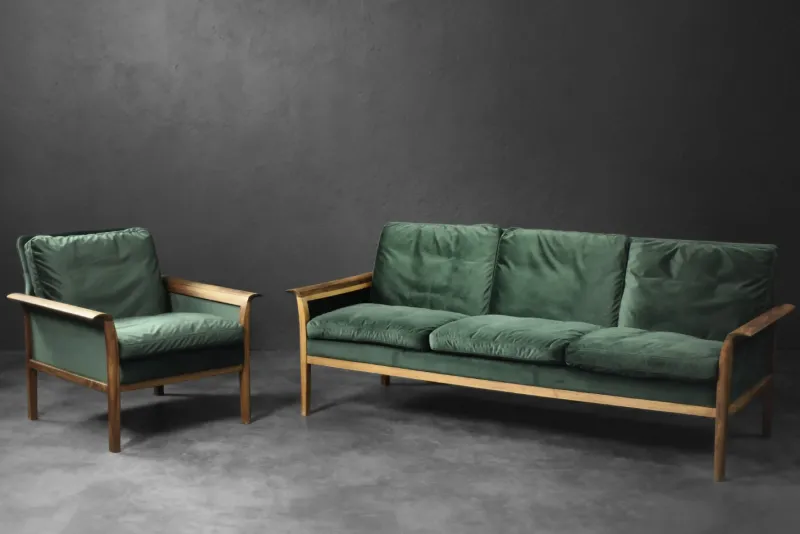 New Pamono Vintage Norwegian Rosewood and Bottle Green Velour Sofa and Chair by Knut Sæter for Vatne Møbler, 1960s, Set of 2