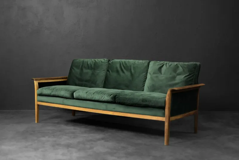 New Pamono Vintage Norwegian Rosewood and Bottle Green Velour Sofa and Chair by Knut Sæter for Vatne Møbler, 1960s, Set of 2