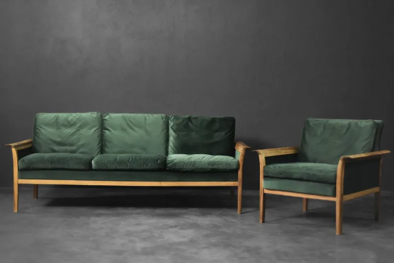 New Pamono Vintage Norwegian Rosewood and Bottle Green Velour Sofa and Chair by Knut Sæter for Vatne Møbler, 1960s, Set of 2