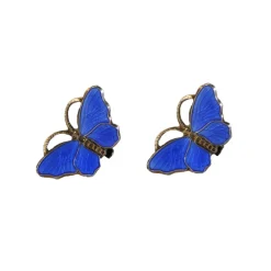 Pamono Vintage Norwegian Silver and Enamel Butterfly Ear Clips from Opro, Set of 2> Earrings