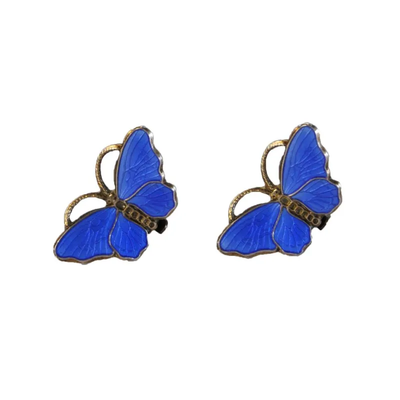 Pamono Vintage Norwegian Silver and Enamel Butterfly Ear Clips from Opro, Set of 2> Earrings