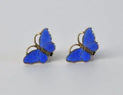 Pamono Vintage Norwegian Silver and Enamel Butterfly Ear Clips from Opro, Set of 2><noscript><img width=