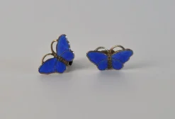 Pamono Vintage Norwegian Silver and Enamel Butterfly Ear Clips from Opro, Set of 2><noscript><img width=