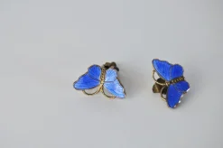 Pamono Vintage Norwegian Silver and Enamel Butterfly Ear Clips from Opro, Set of 2><noscript><img width=