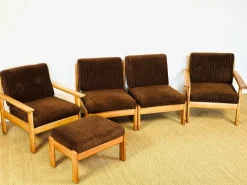 New Pamono Vintage Oak and Corduroy Modular Living Room Set by Afra & Tobia Scarpa, 1960s, Set of 5