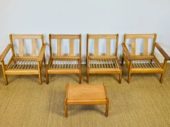 New Pamono Vintage Oak and Corduroy Modular Living Room Set by Afra & Tobia Scarpa, 1960s, Set of 5