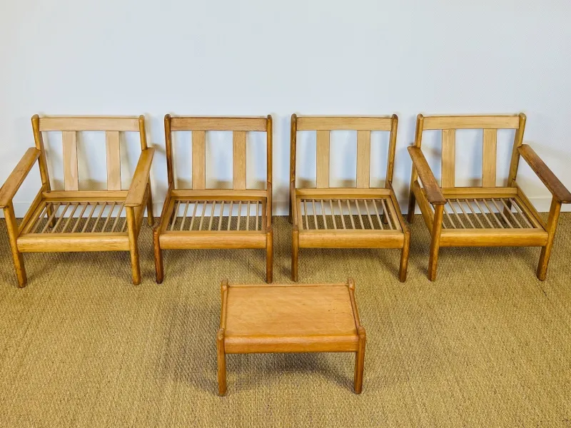 New Pamono Vintage Oak and Corduroy Modular Living Room Set by Afra & Tobia Scarpa, 1960s, Set of 5