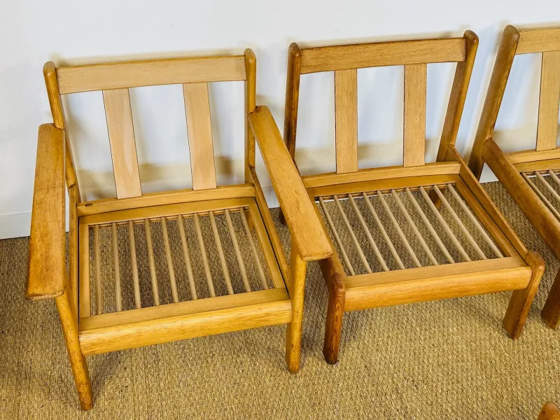 New Pamono Vintage Oak and Corduroy Modular Living Room Set by Afra & Tobia Scarpa, 1960s, Set of 5