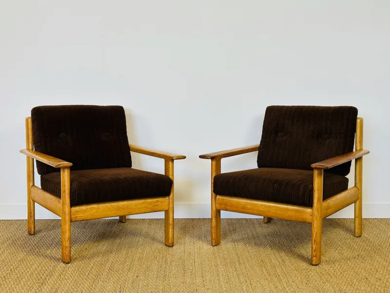 New Pamono Vintage Oak and Corduroy Modular Living Room Set by Afra & Tobia Scarpa, 1960s, Set of 5