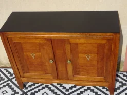 Pamono Vintage Oak and Veneer Sideboard with Gold Handles, 1950s> Sideboards & Buffets