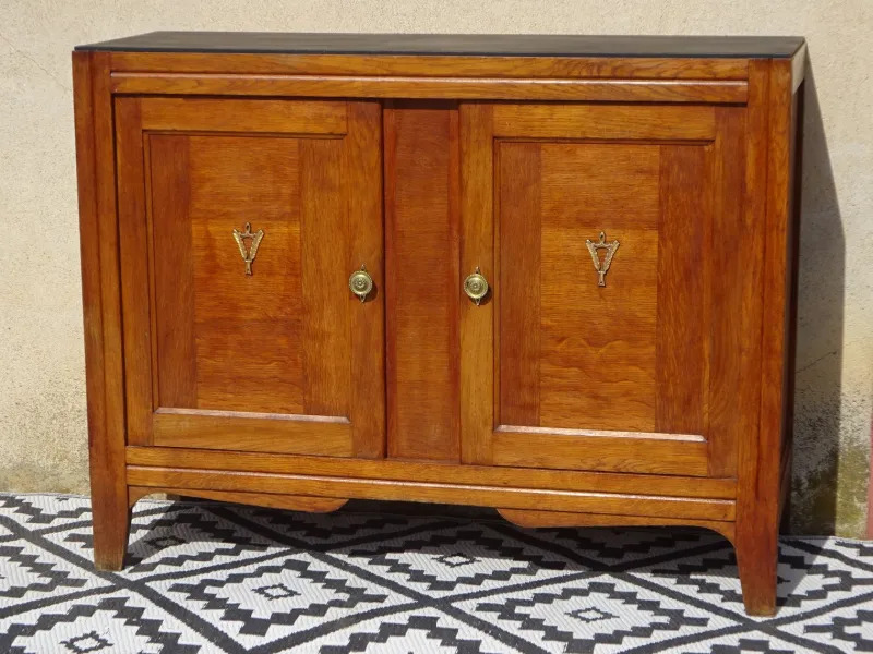 Pamono Vintage Oak and Veneer Sideboard with Gold Handles, 1950s> Sideboards & Buffets