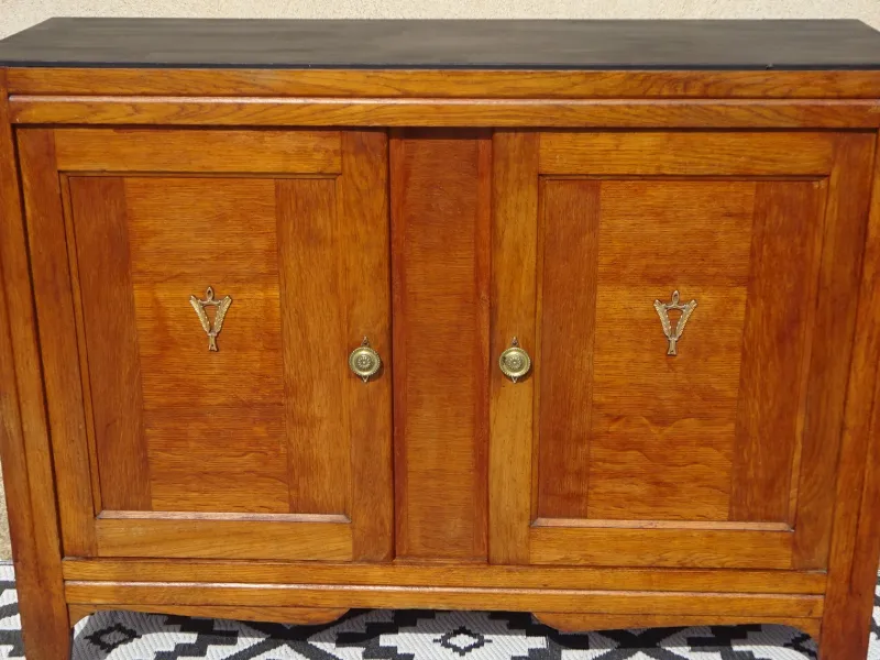 Pamono Vintage Oak and Veneer Sideboard with Gold Handles, 1950s> Sideboards & Buffets