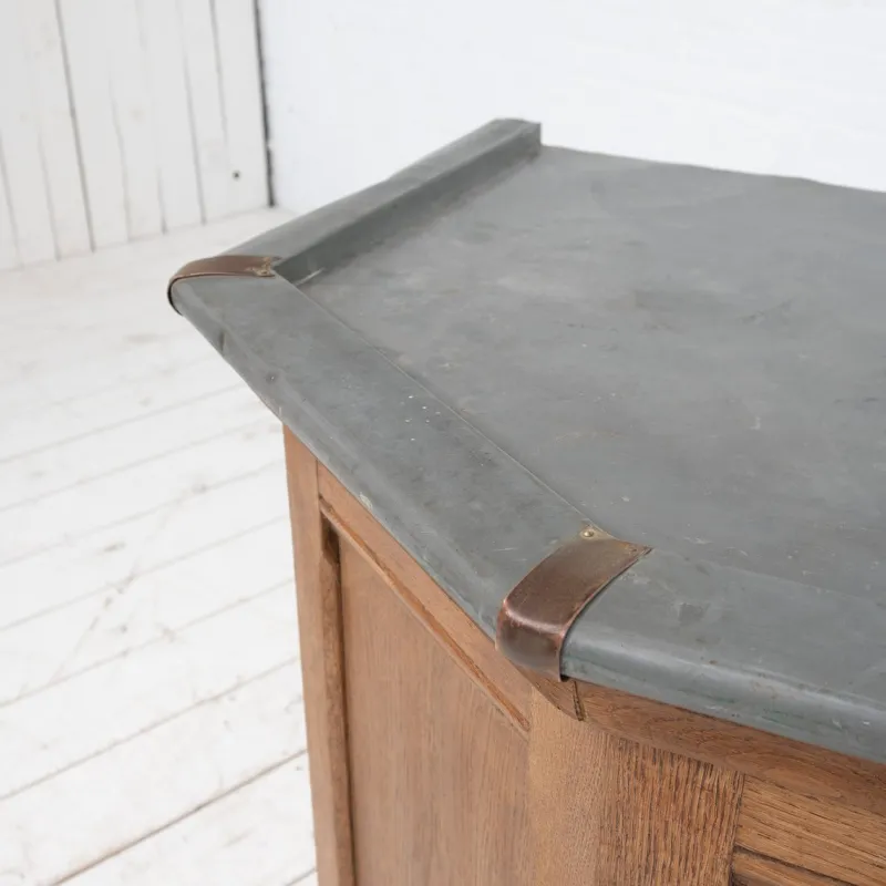 Pamono Vintage Oak and Zinc Counter, France, 1920> Worktables & Workbenches