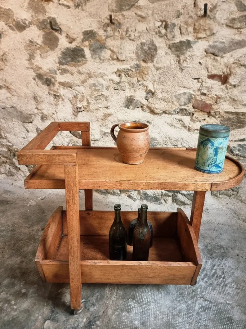 Discount Pamono Vintage Oak Bar Trolley, France, 1950s