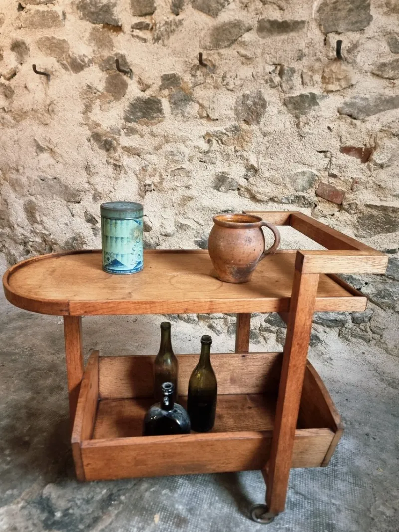Discount Pamono Vintage Oak Bar Trolley, France, 1950s