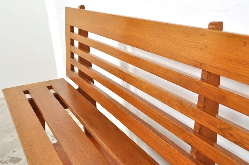Pamono Vintage Oak Monastery Hair Salon Waiting Bench, 1950s> Benches