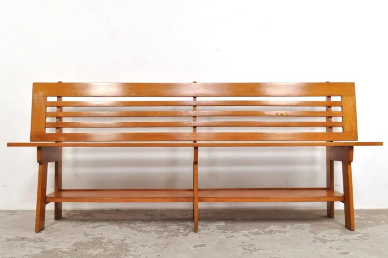 Pamono Vintage Oak Monastery Hair Salon Waiting Bench, 1950s> Benches