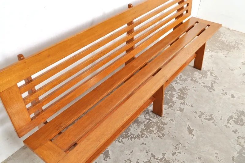 Pamono Vintage Oak Monastery Hair Salon Waiting Bench, 1950s> Benches