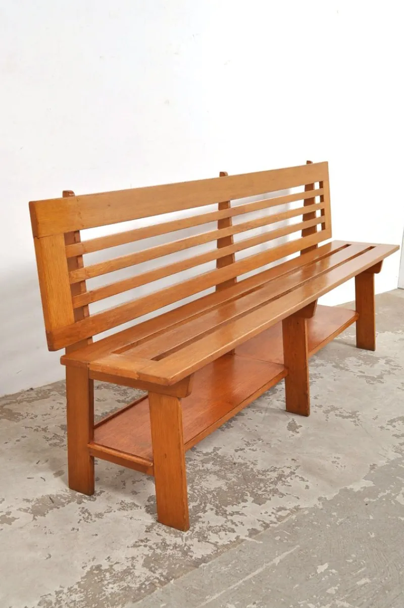Pamono Vintage Oak Monastery Hair Salon Waiting Bench, 1950s> Benches