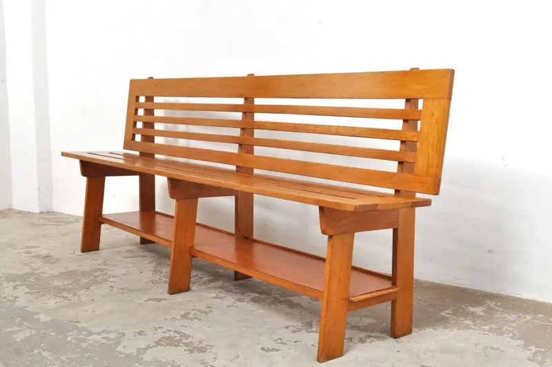 Pamono Vintage Oak Monastery Hair Salon Waiting Bench, 1950s> Benches