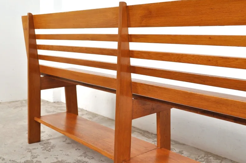 Pamono Vintage Oak Monastery Hair Salon Waiting Bench, 1950s> Benches