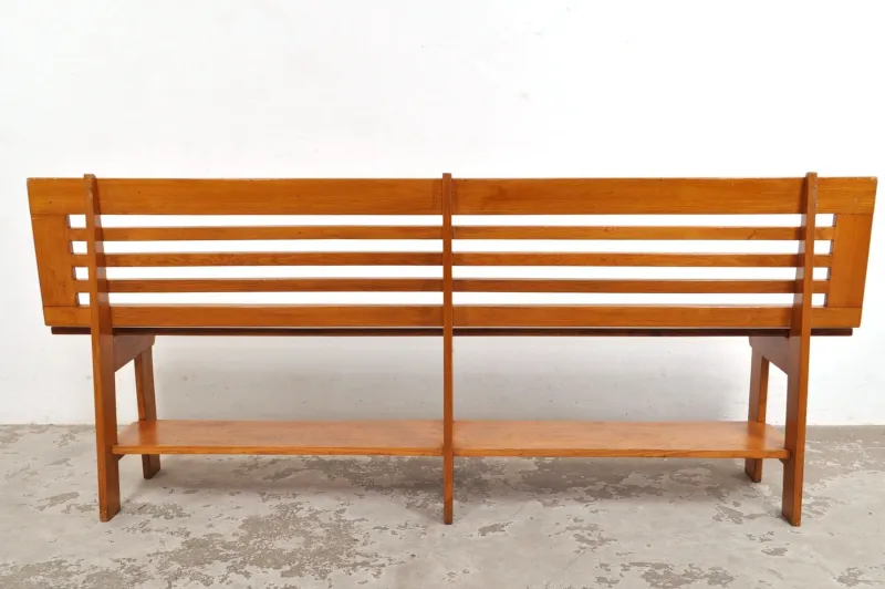 Pamono Vintage Oak Monastery Hair Salon Waiting Bench, 1950s> Benches