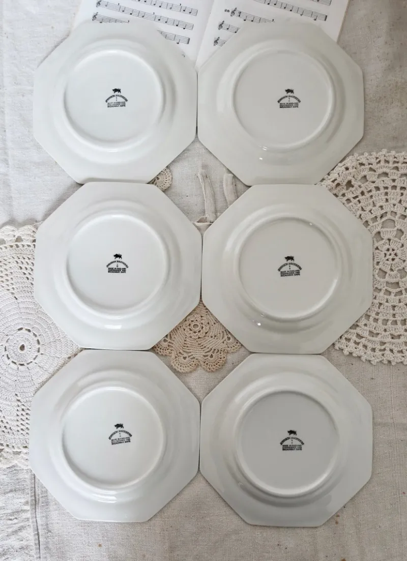 Pamono Vintage Octagonal Beaded Flat Dessert Plates by Johnson Brothers, 1980s, Set of 6