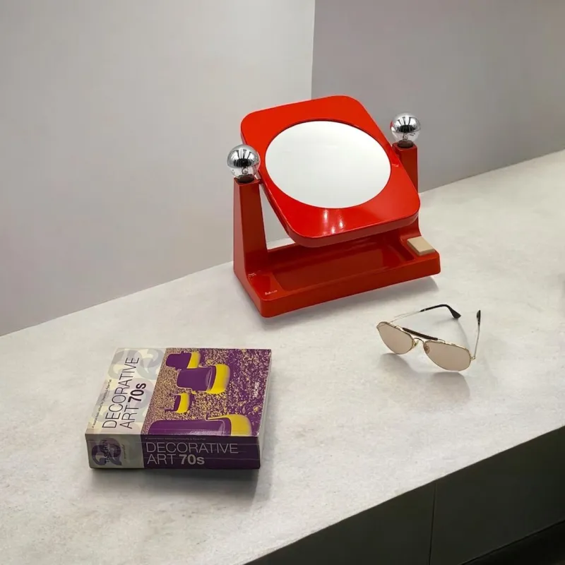 Discount Pamono Vintage Orange Dual Mirror with Lights from Schott, 1970s