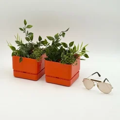 Pamono Vintage Orange Planters by Nena Balsari for Vastill / Reflex, Italy, 1970s, Set of 2><noscript><img width=