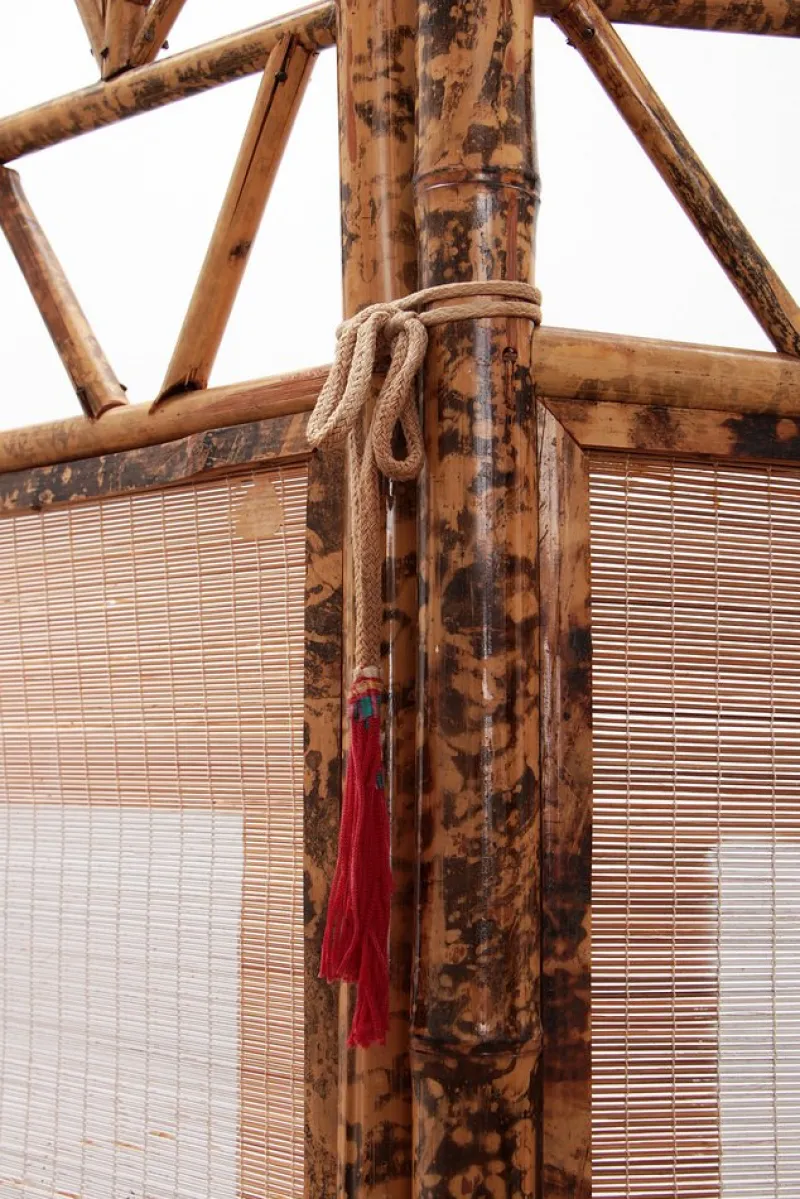 Pamono Vintage Oriental Folding Screen in Bamboo with Fabric, 1960s> Room Dividers & Screens