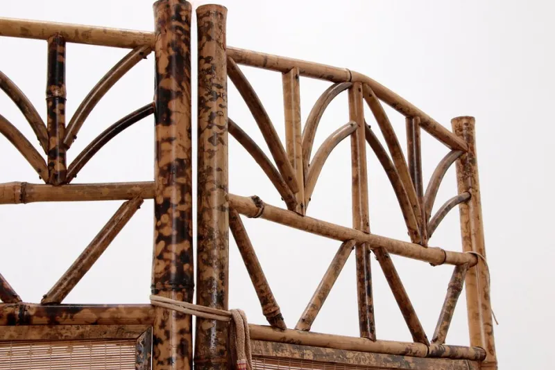 Pamono Vintage Oriental Folding Screen in Bamboo with Fabric, 1960s> Room Dividers & Screens