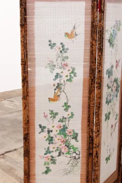 Pamono Vintage Oriental Folding Screen in Bamboo with Fabric, 1960s><noscript><img width=