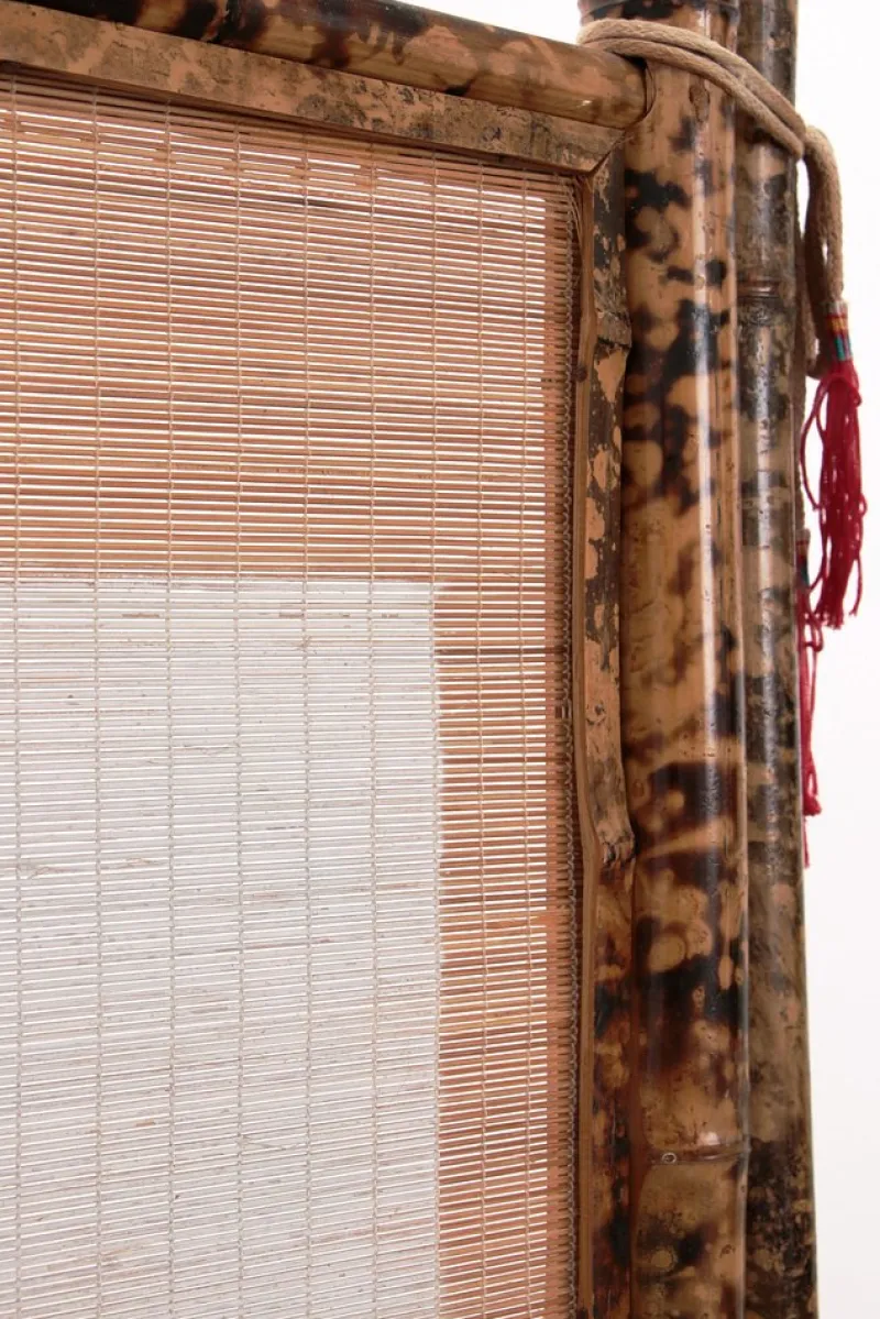 Pamono Vintage Oriental Folding Screen in Bamboo with Fabric, 1960s> Room Dividers & Screens