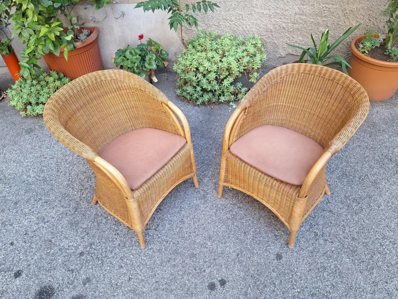 Pamono Vintage Outdoor Armchairs in Rattan and Bamboo, 1960s, Set of 2> Garden Seating