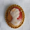Hot Pamono Vintage Oval Cameo Lady Gold Tone Brooch, 1930s