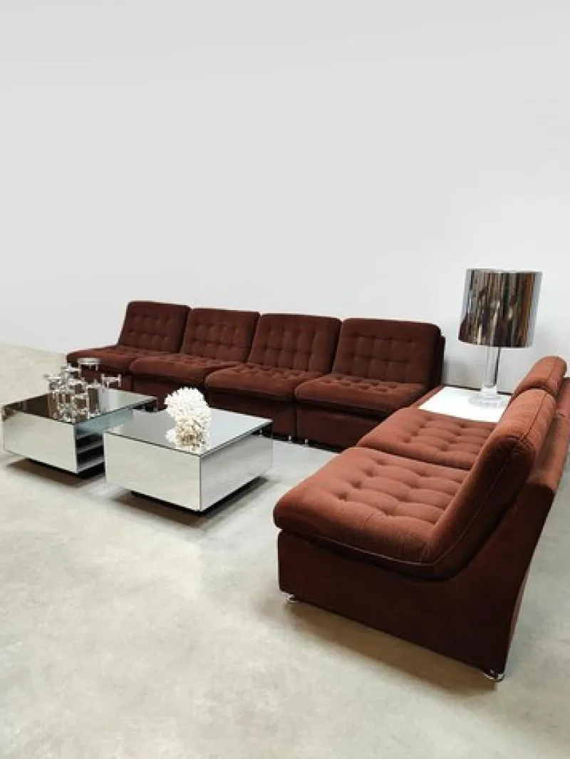 Pamono Vintage Padded Velvet Modular Sofa, 1970s, Set of 7> Couches & Sofas