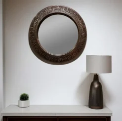 Outlet Pamono Vintage Patinated and Hammered Copper Wall Mirror by Angelo Bragalini, 1960s