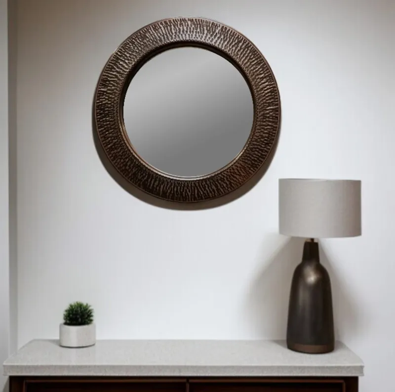 Outlet Pamono Vintage Patinated and Hammered Copper Wall Mirror by Angelo Bragalini, 1960s